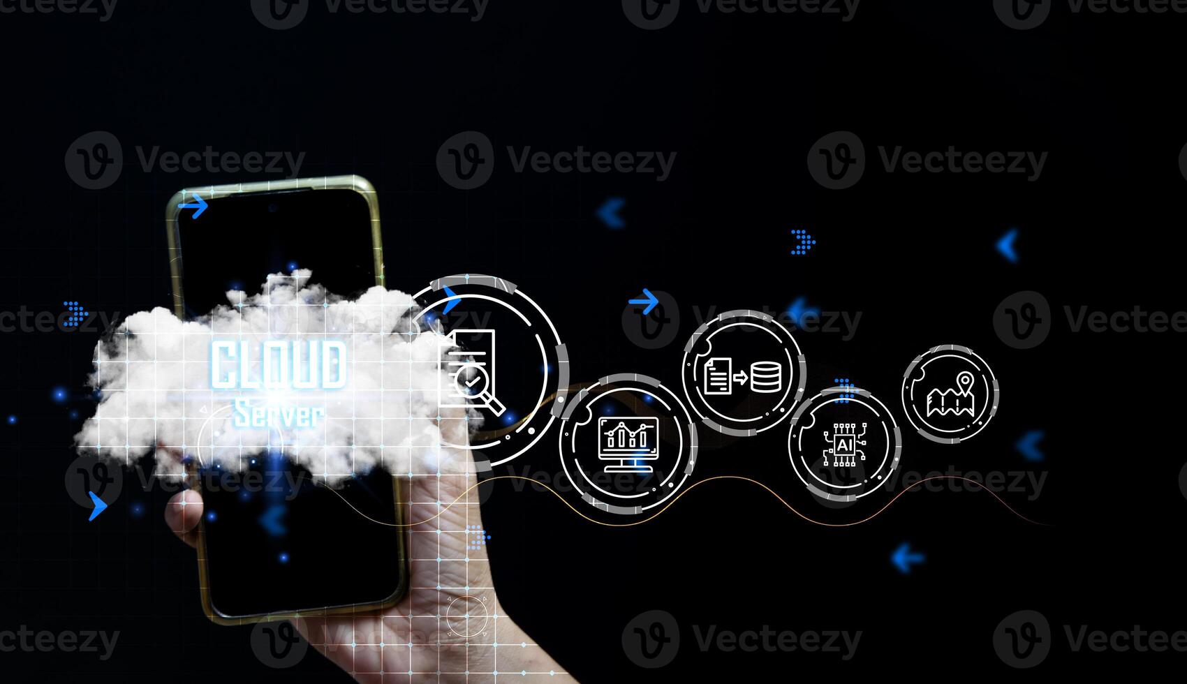 Concept of using cloud servers Data protection is convenient, fast and reduces costs. photo