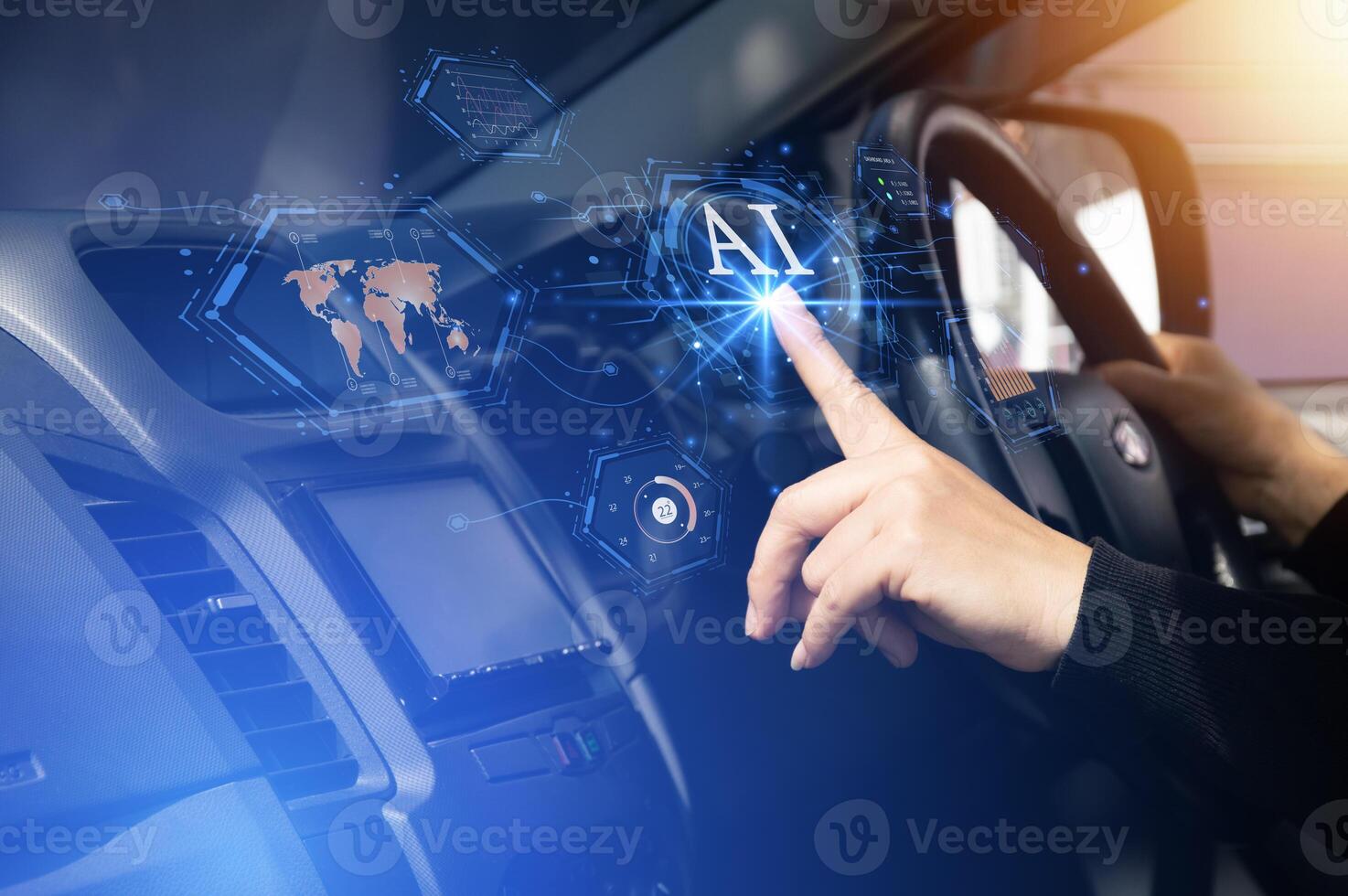 Concepts of using artificial intelligence in cars, automatic driving. photo