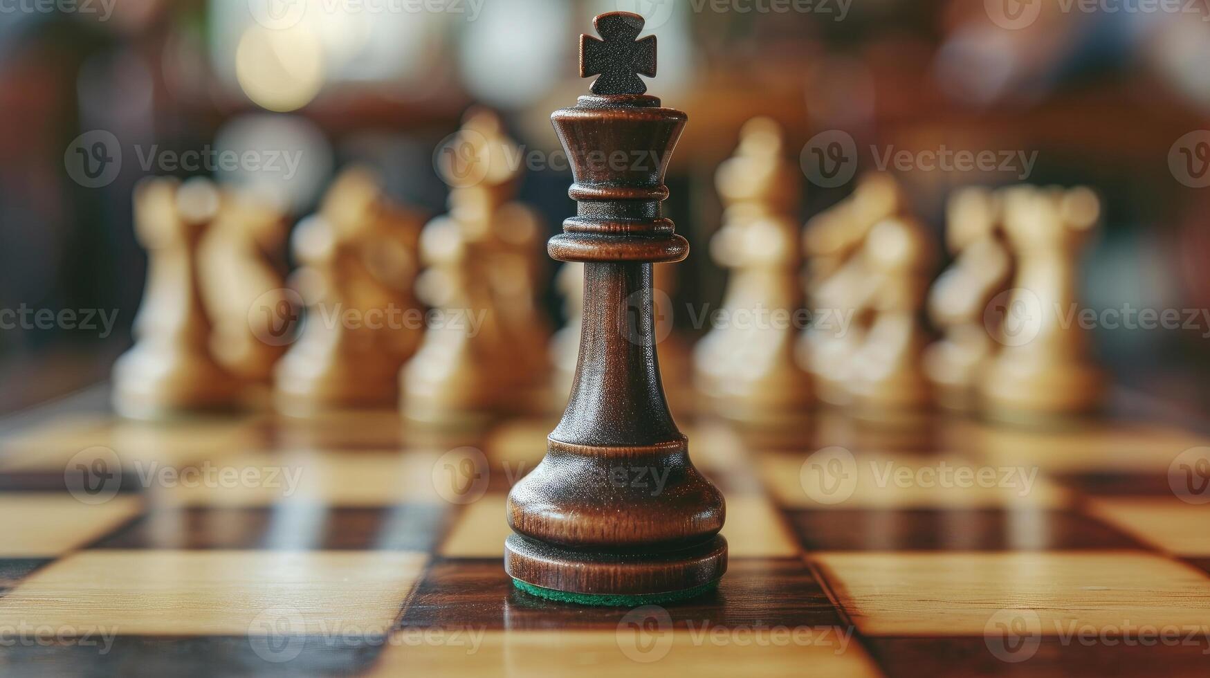 AI generated Chess piece strategically positioned on the board, with the king prominently displayed. Ai Generated. photo