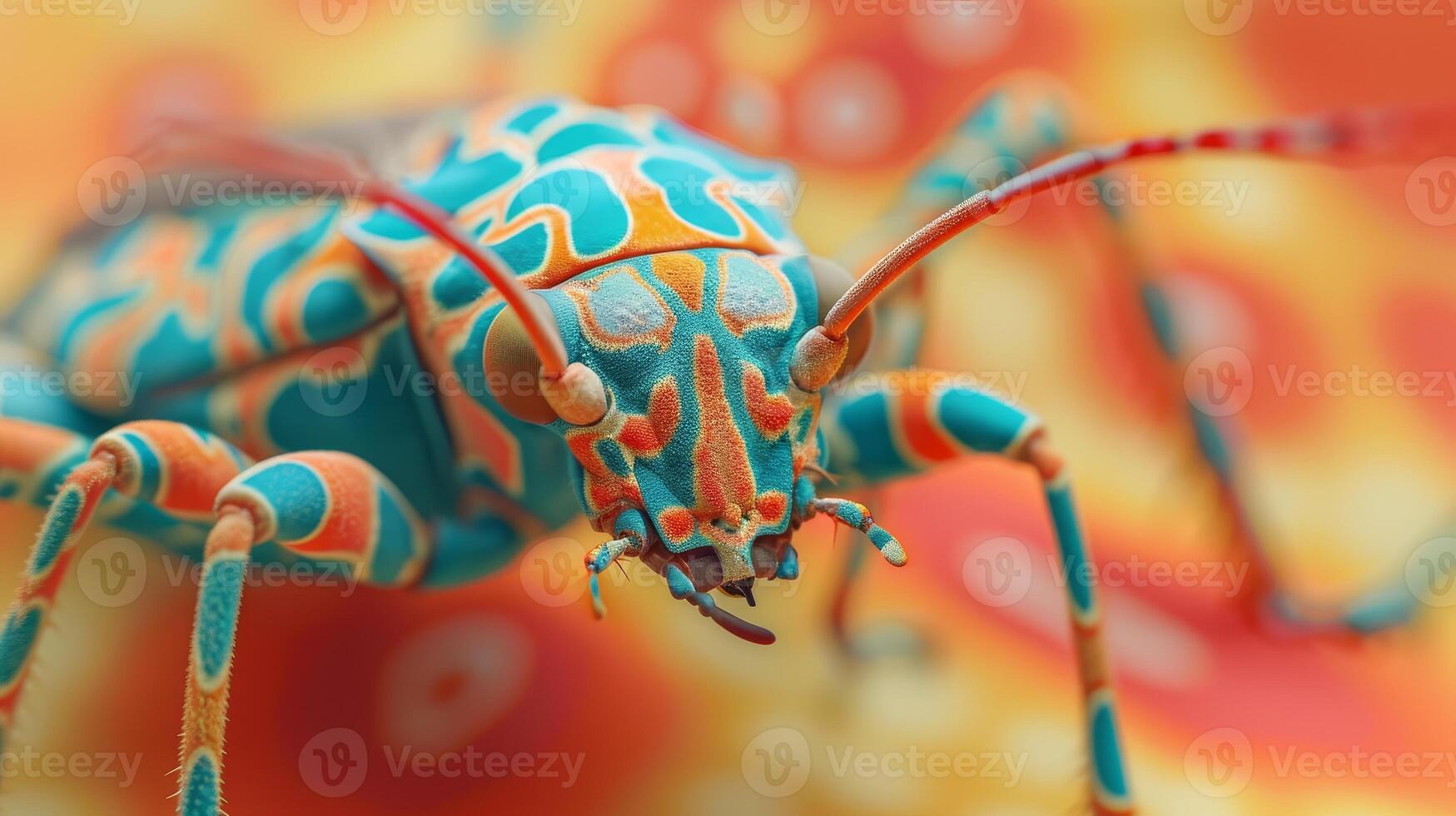 AI generated Close-up of a vibrant bug showcasing intricate patterns and bright colors, mesmerizing, Ai Generated. photo
