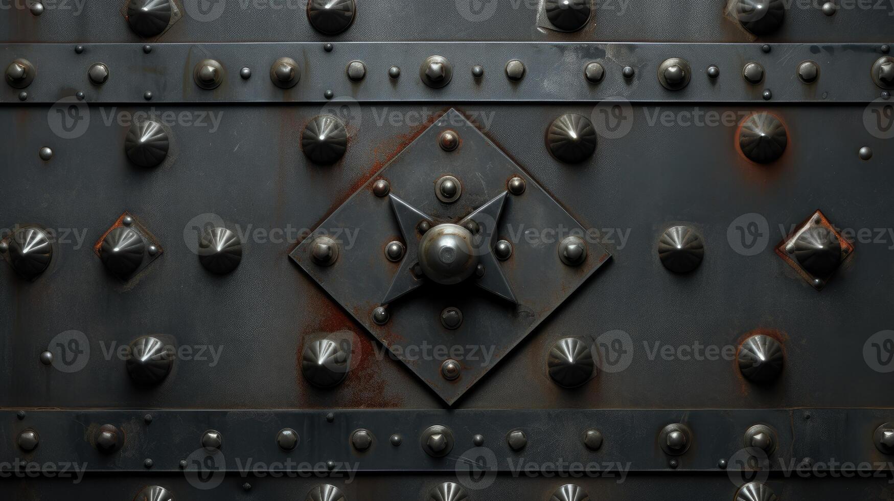 AI generated Robust steel plate adorned with rivets for industrial durability. Ai Generated photo