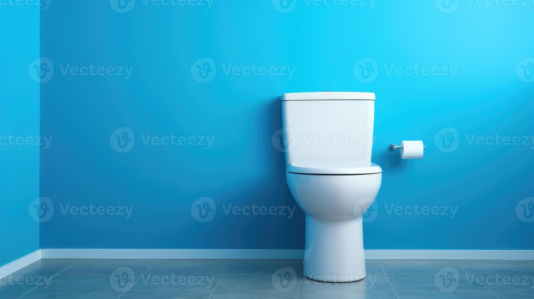 AI generated white toilet pops against a vibrant blue wall. Modern contrast, Ai Generated. photo