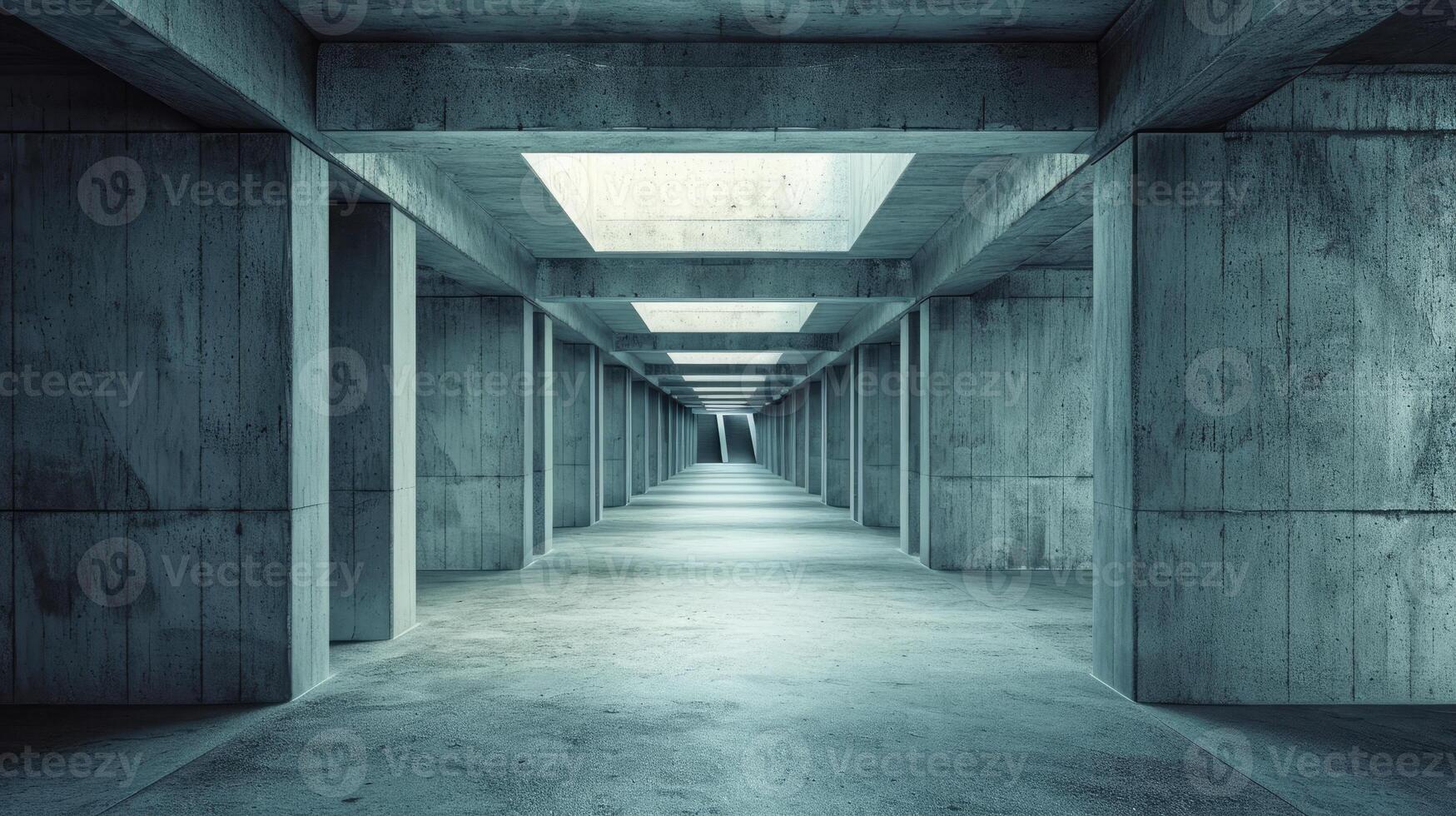AI generated Concrete corridor of a structured building. Urban ambiance, Ai Generated. photo