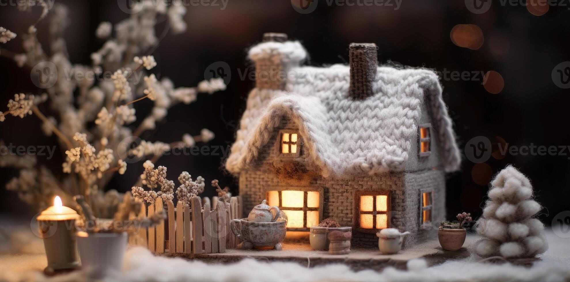 AI generated Handcrafted model house embellished with charming woolen details exudes warmth. Ai Generated. photo