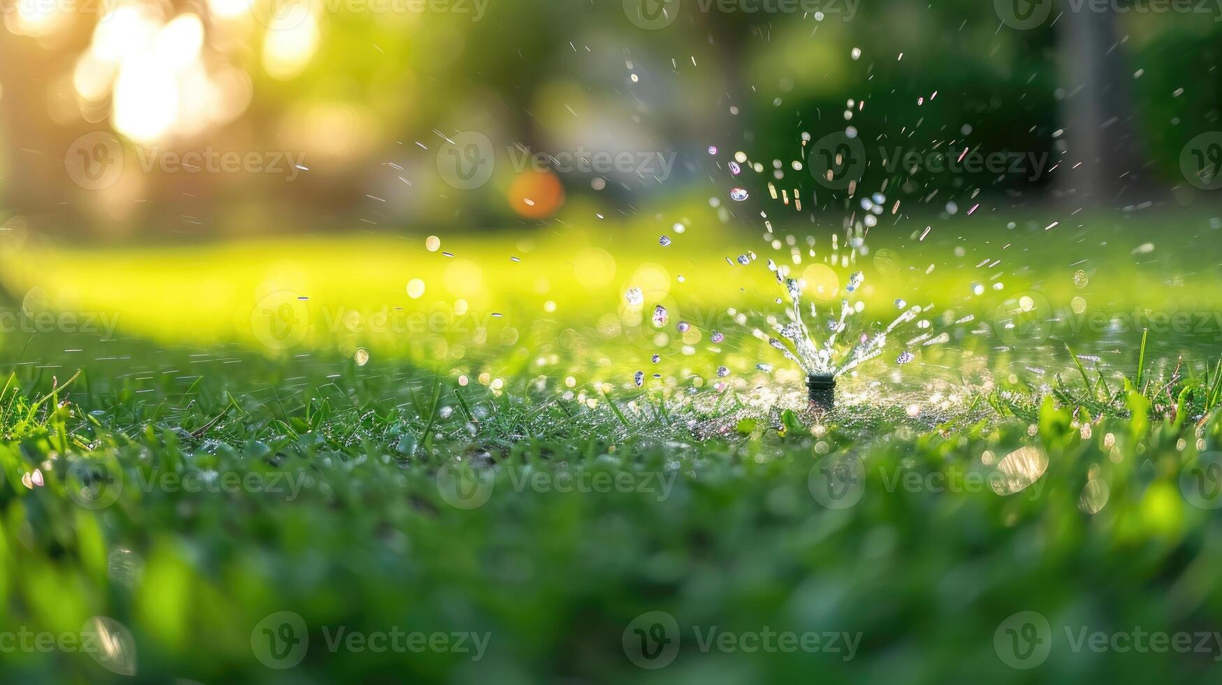 AI generated Automated lawn sprinkler efficiently waters lush green grass for a vibrant landscape. Ai Generated photo