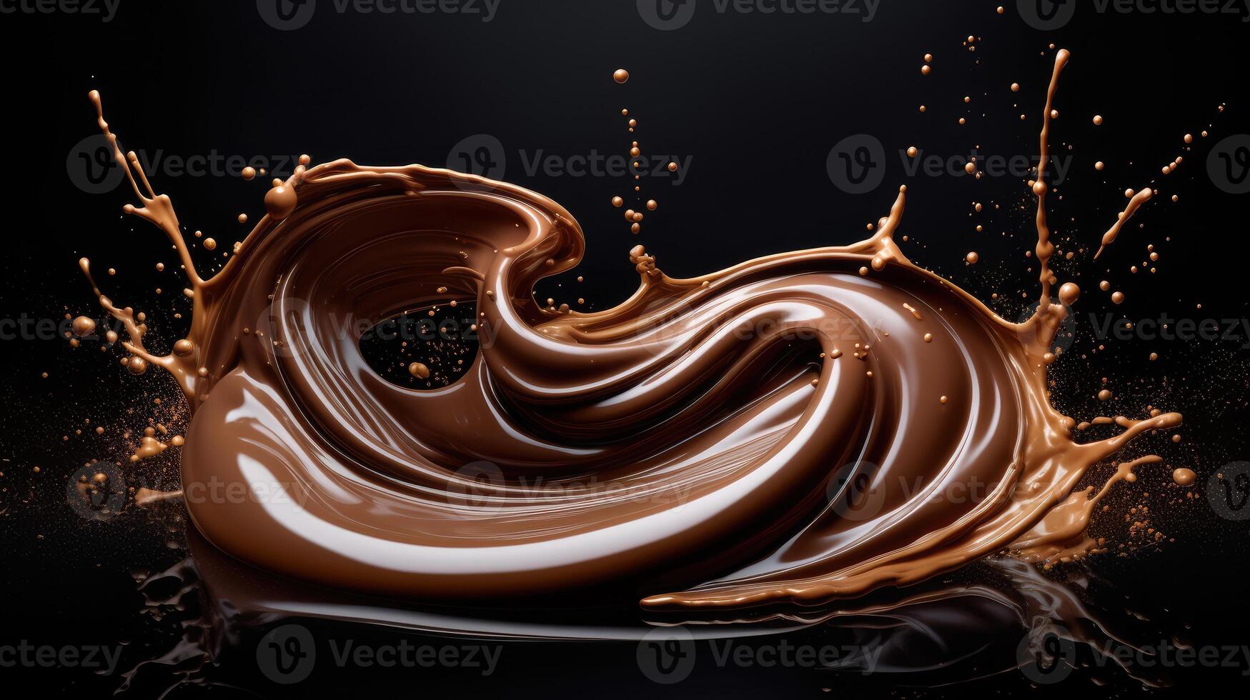 ai generado lujoso Derretido chocolate remolino con dinámica salpicaduras crea un delicioso visual obra maestra. ai generado. foto