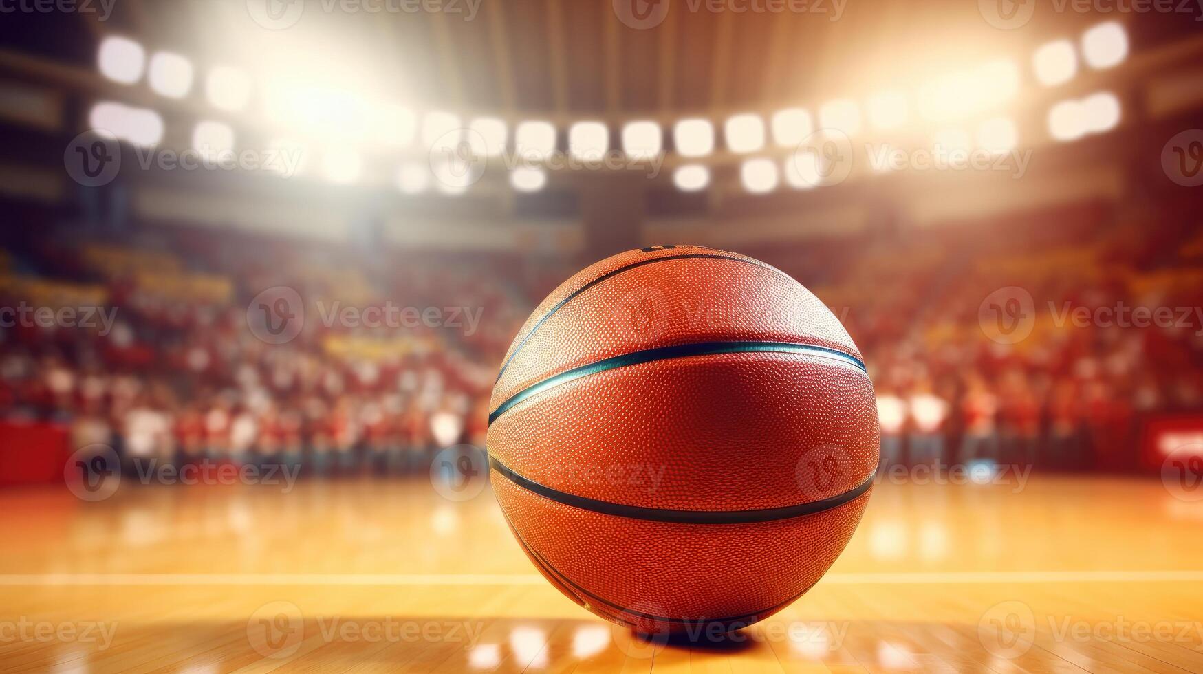 AI generated Basketball ball centered in the stadium. Intense sports focus, Ai Generated. photo