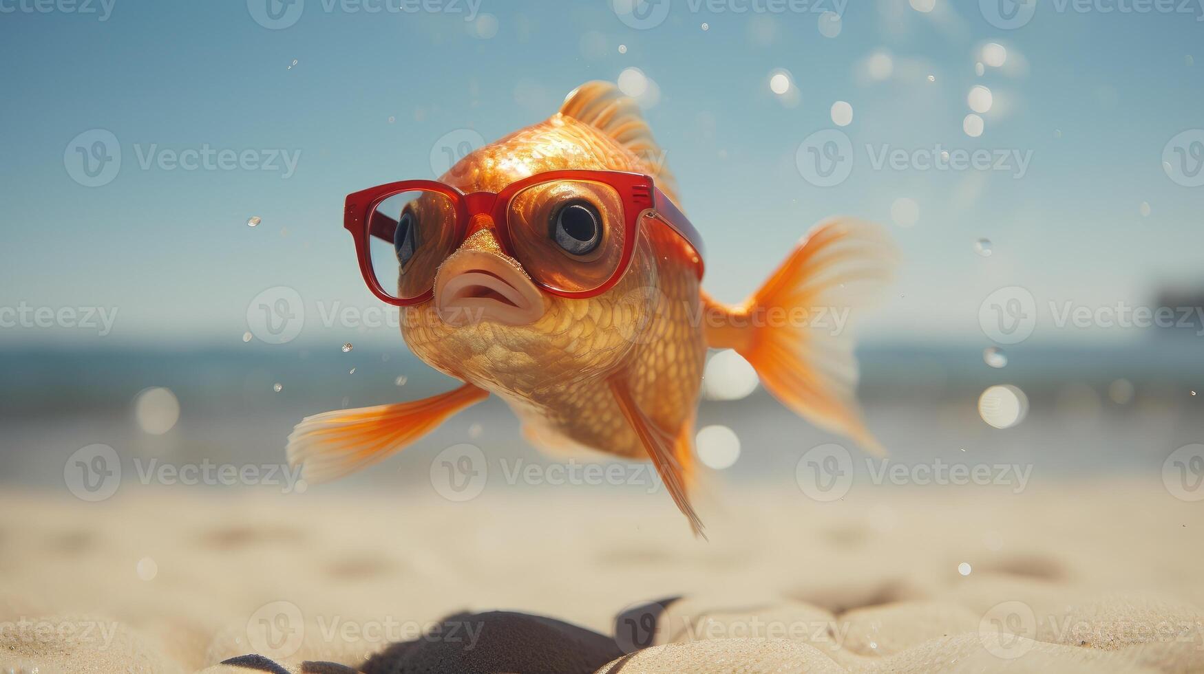 AI generated Experience the intensity of an goldfish leaping onto the beach in a stunning close-up photo, Ai Generated. photo