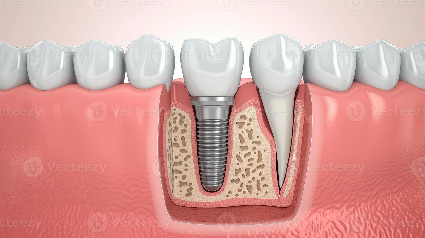 ai generado explorar el complejidades de dental implantologia con un sección transversal de el mandíbula exhibiendo un incrustado implante en el chicle. ai generado foto