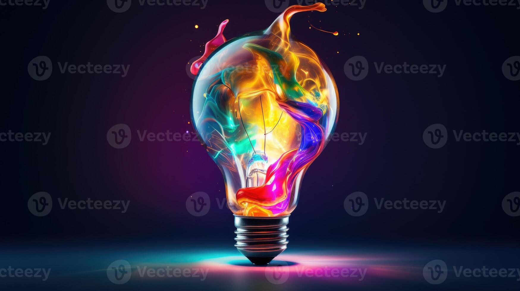 AI generated Dive into creative inspiration with a colorful liquid paint lightbulb against a dark backdrop. Ai Generated photo