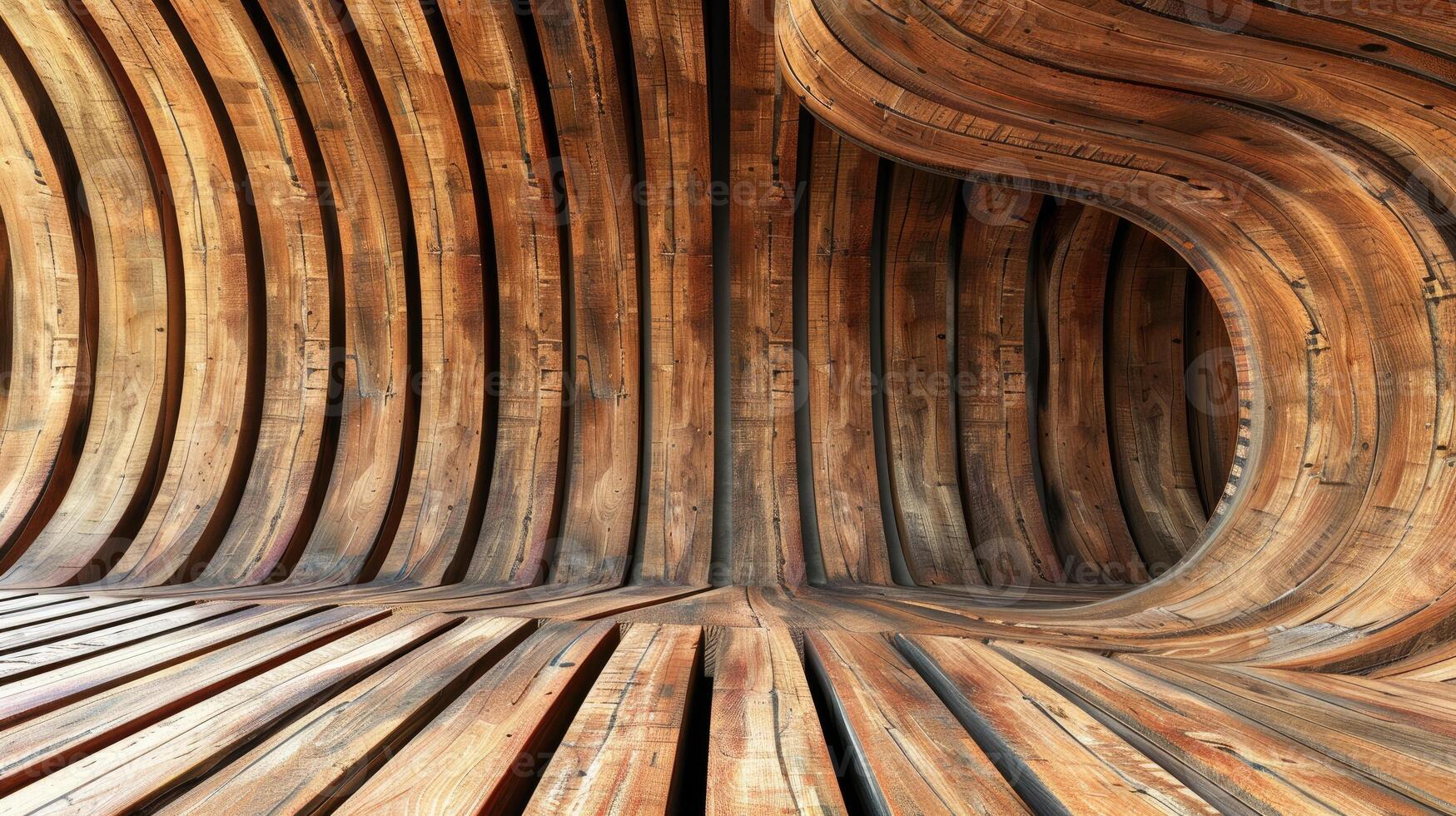 AI generated gracefully curved wooden backdrop. Ai Generated. photo