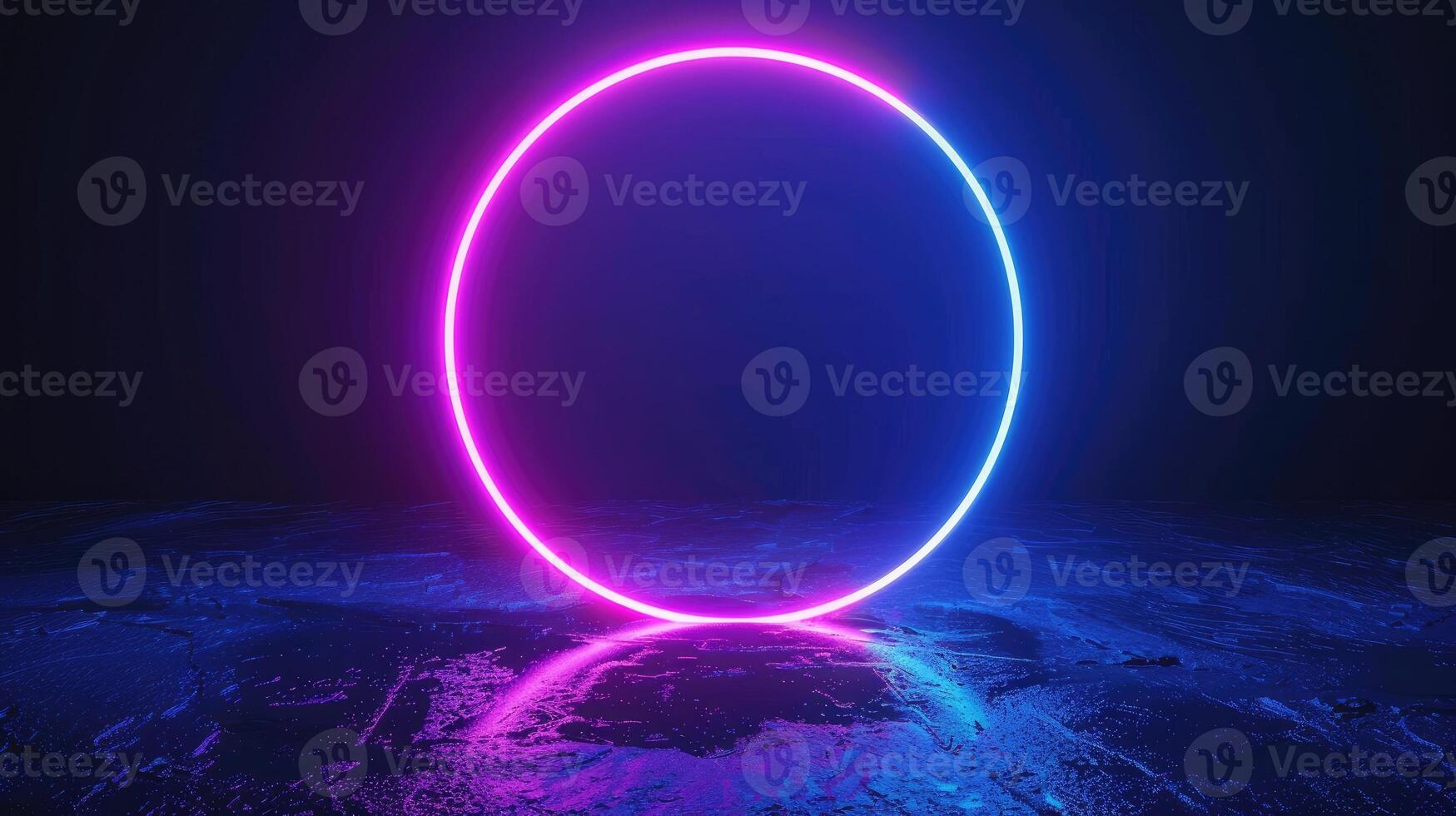 AI generated Neon blue geometric circle stands out against a dark background, creating a captivating contrast. Ai Generated photo