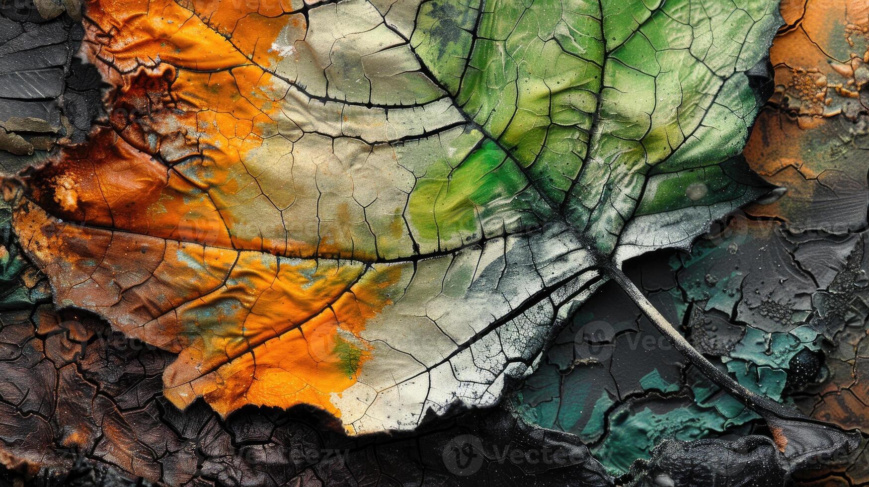 AI generated Close-up of an autumn leaf's intricate texture, showcasing vibrant hues. Ai Generated photo