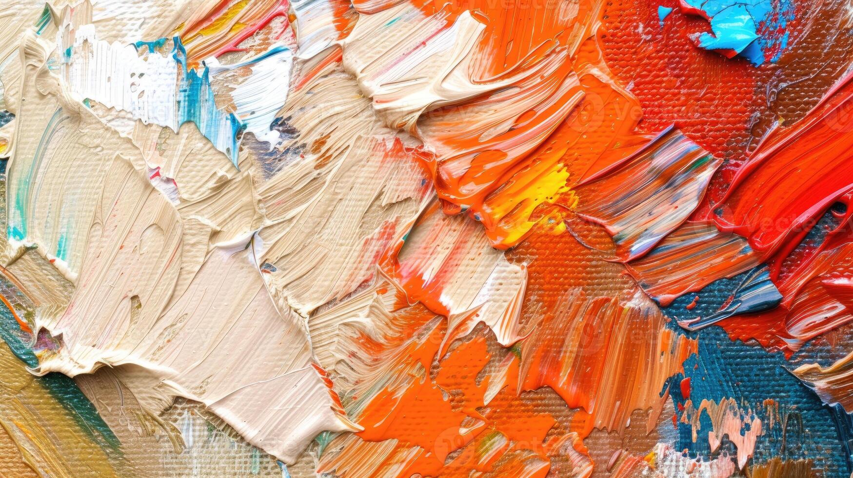 AI generated Close-up revealing the dynamic texture of a vibrant, abstract painting in reds, oranges, and browns, Ai Generated. photo