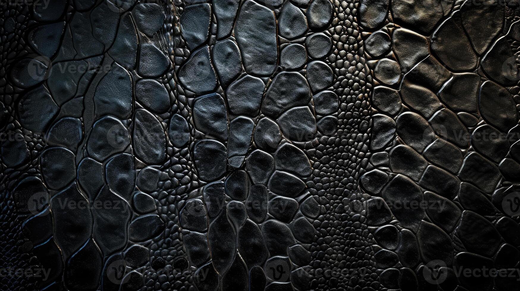 AI generated Reptilian elegance meets texture in a background of black leather, Ai Generated. photo