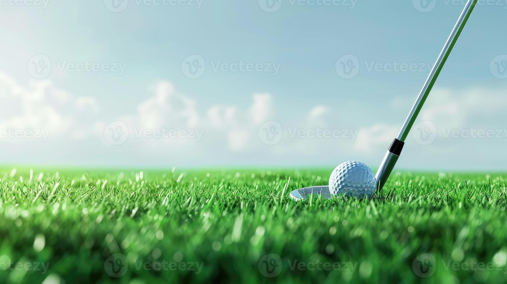 AI generated Golf club and ball nestled in lush grass, setting the stage for precision. Ai Generated. photo