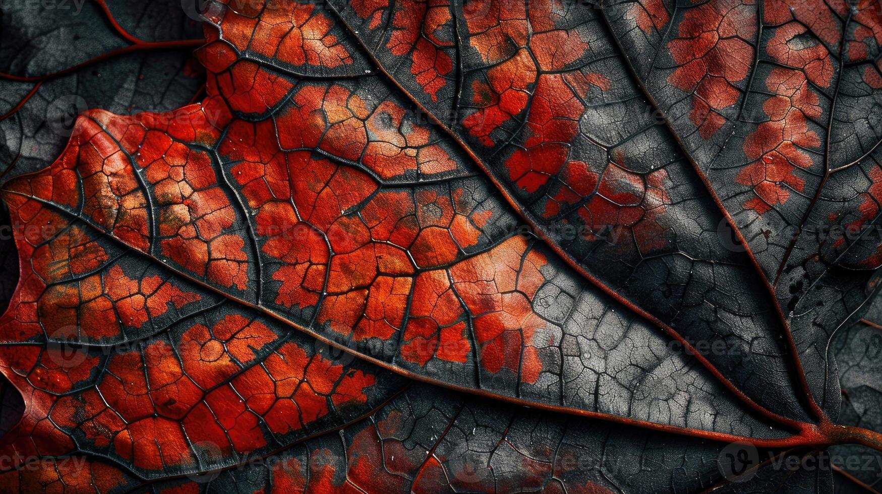 AI generated Close-up of an autumn leaf's intricate texture, showcasing vibrant hues. Ai Generated photo