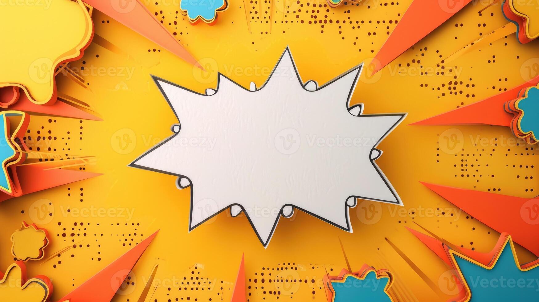 AI generated Dive into a handmade paper cutout pop art comic background, complete with speech bubble. Ai Generated. photo