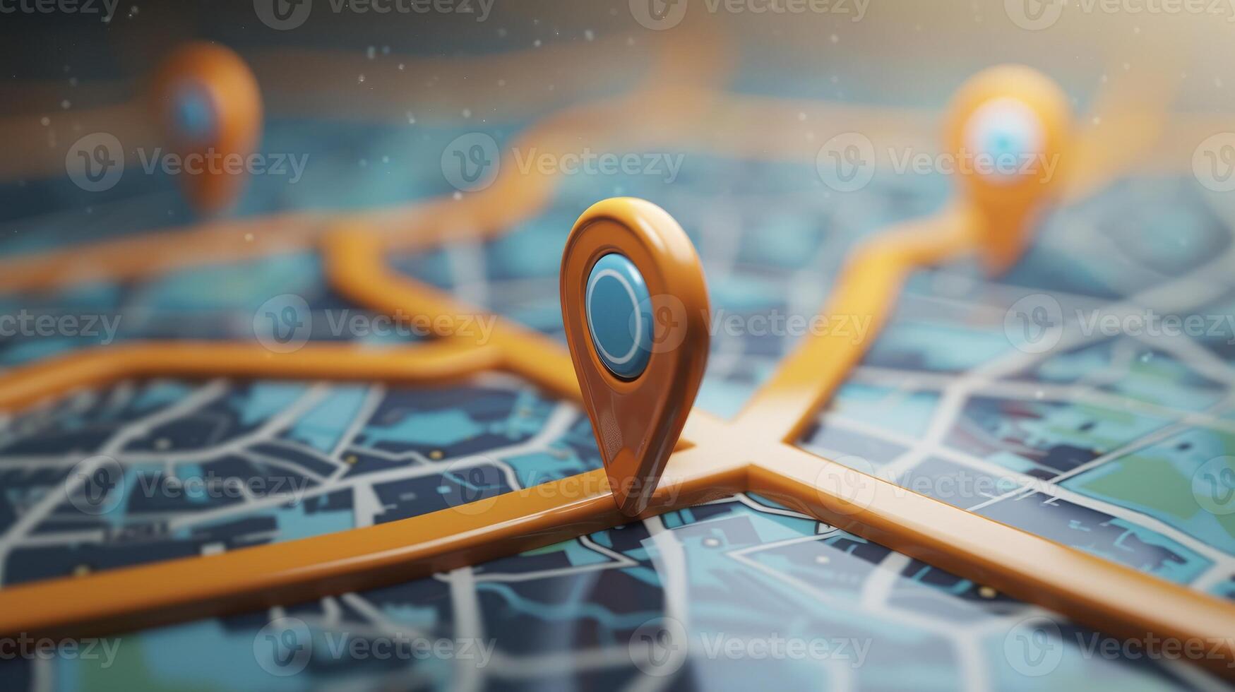 AI generated 3D map showcasing travel destinations with locator mark and navigation icons. Ai Generated. photo