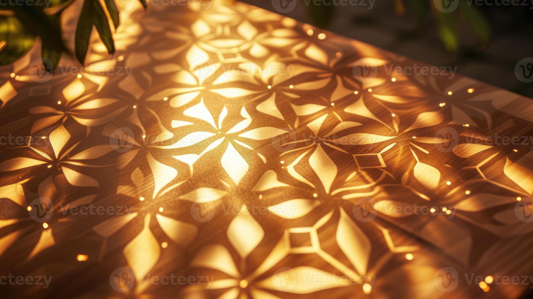 AI generated Close up of patterned table with light shining through, creating captivating ambiance. Ai Generated. photo