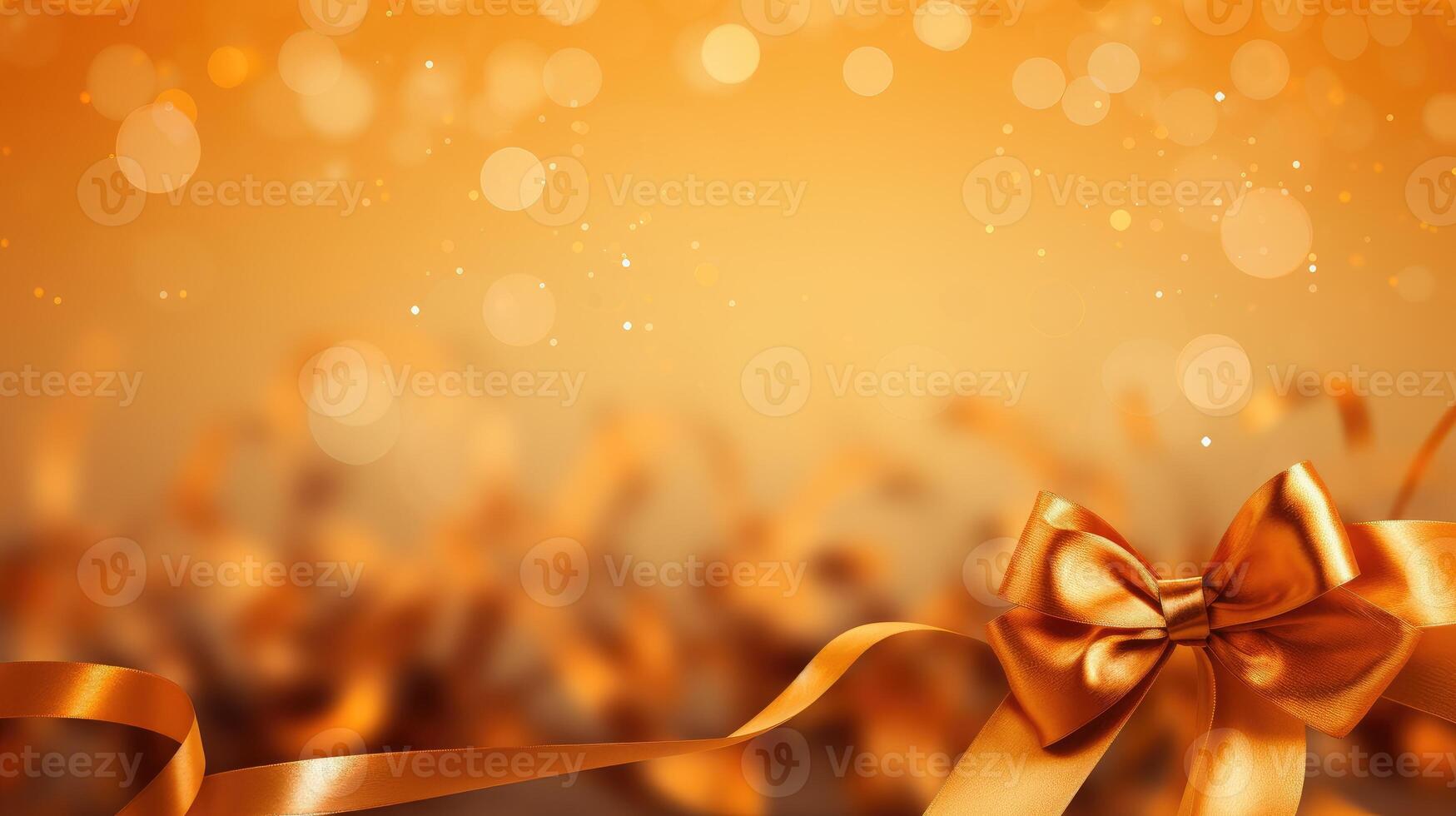 AI generated Abstract background features confetti on orange ribbons against a golden light backdrop. Ai Generated. photo