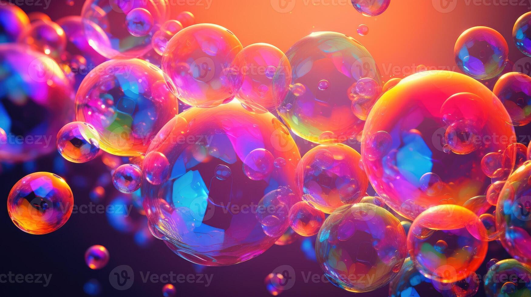 AI generated Neon-colored bubbles create a vibrant and playful display with a rainbow of hues. Ai Generated. photo