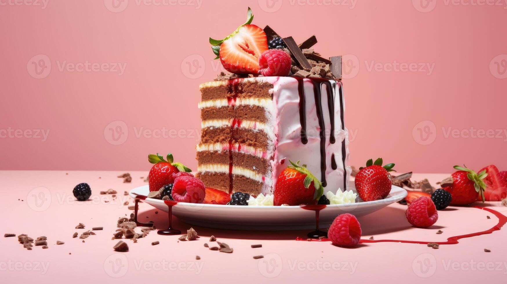 AI generated Real shot captures the essence of a delectable cake and its inviting slices. Ai Generated photo