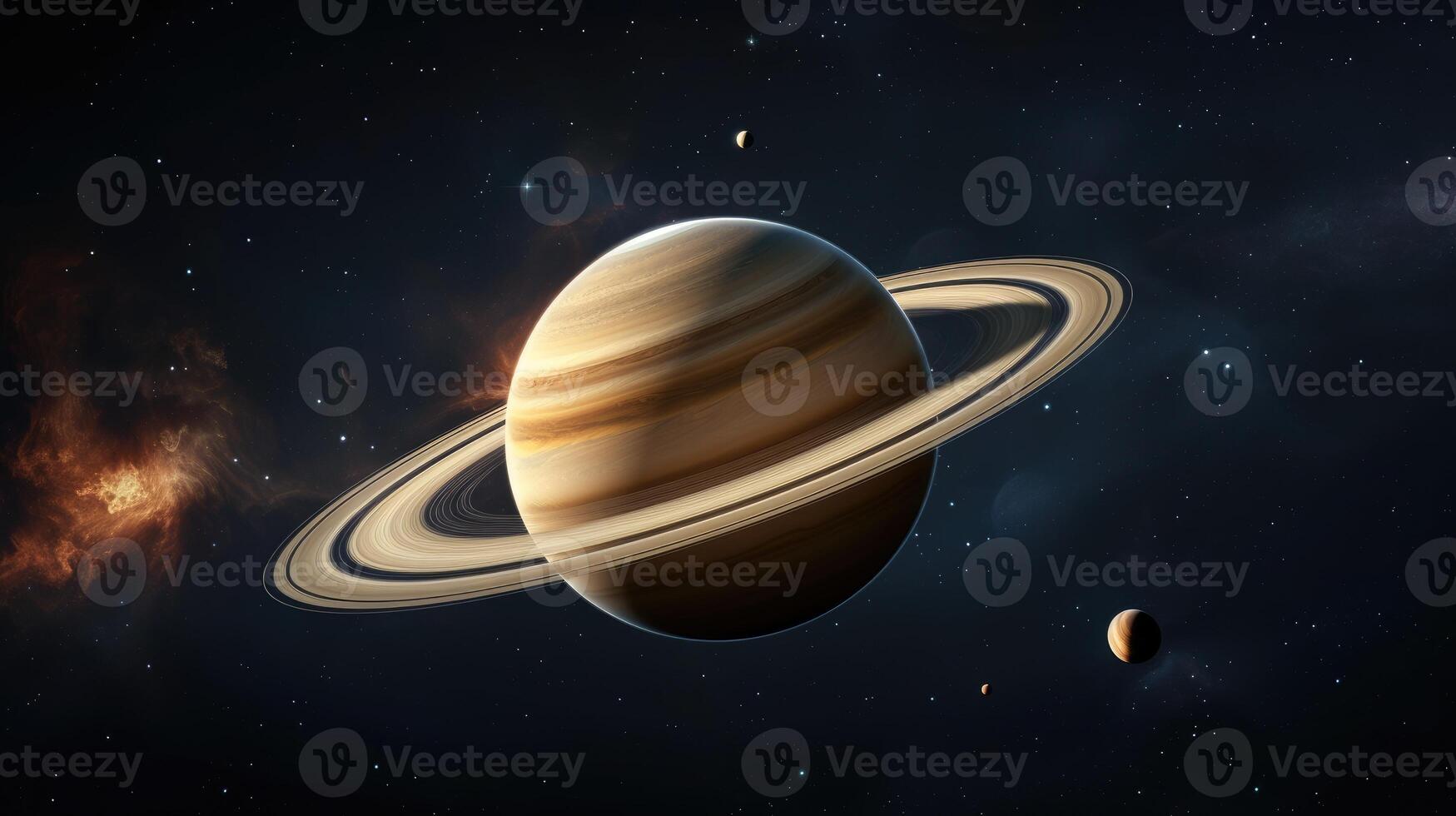 AI generated Saturn planets in deep space, adorned with rings and surrounded by moons. Ai Generated photo