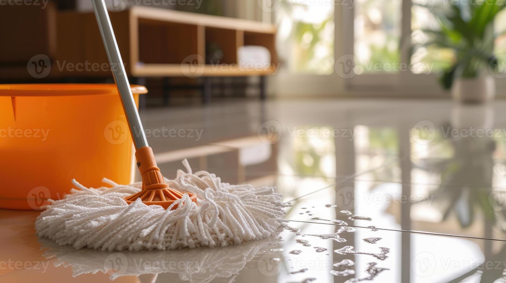 AI generated Microfiber wet mop effortlessly tackles dirt and grime for sparkling floors. Ai Generated. photo