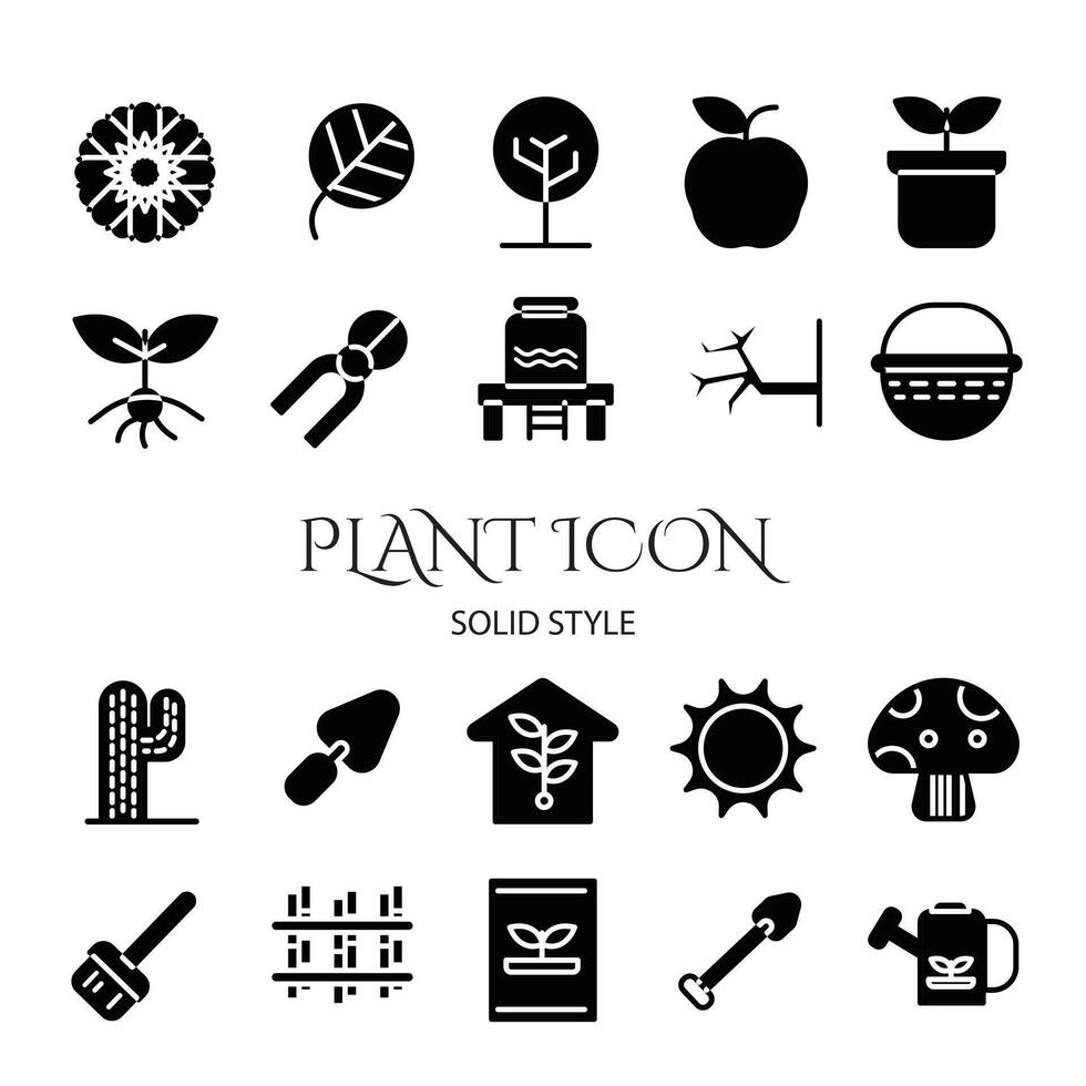 PLANT ICON SET, SOLID STYLE vector