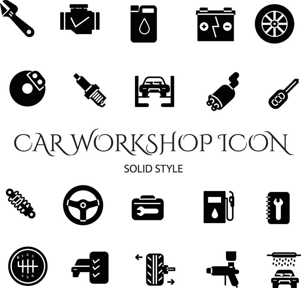 car repair shop icon set solid style vector