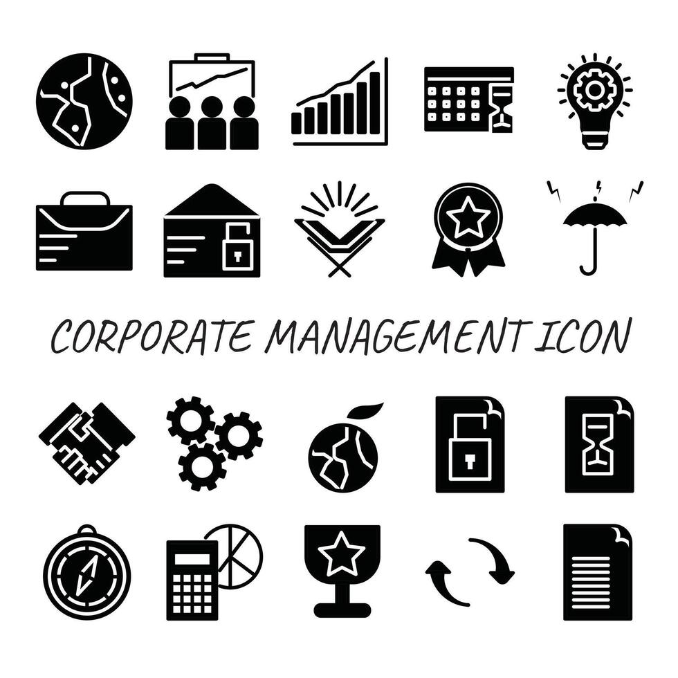 corporativo administración icono colocar, sólido estilo vector