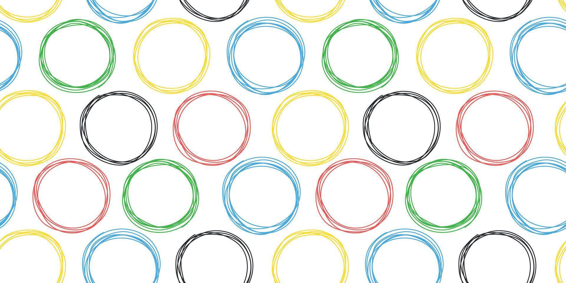 Doodle colorful rings seamless pattern. Hand drawn circles sketch. Vector for clothes, background, print, package, wrapping.