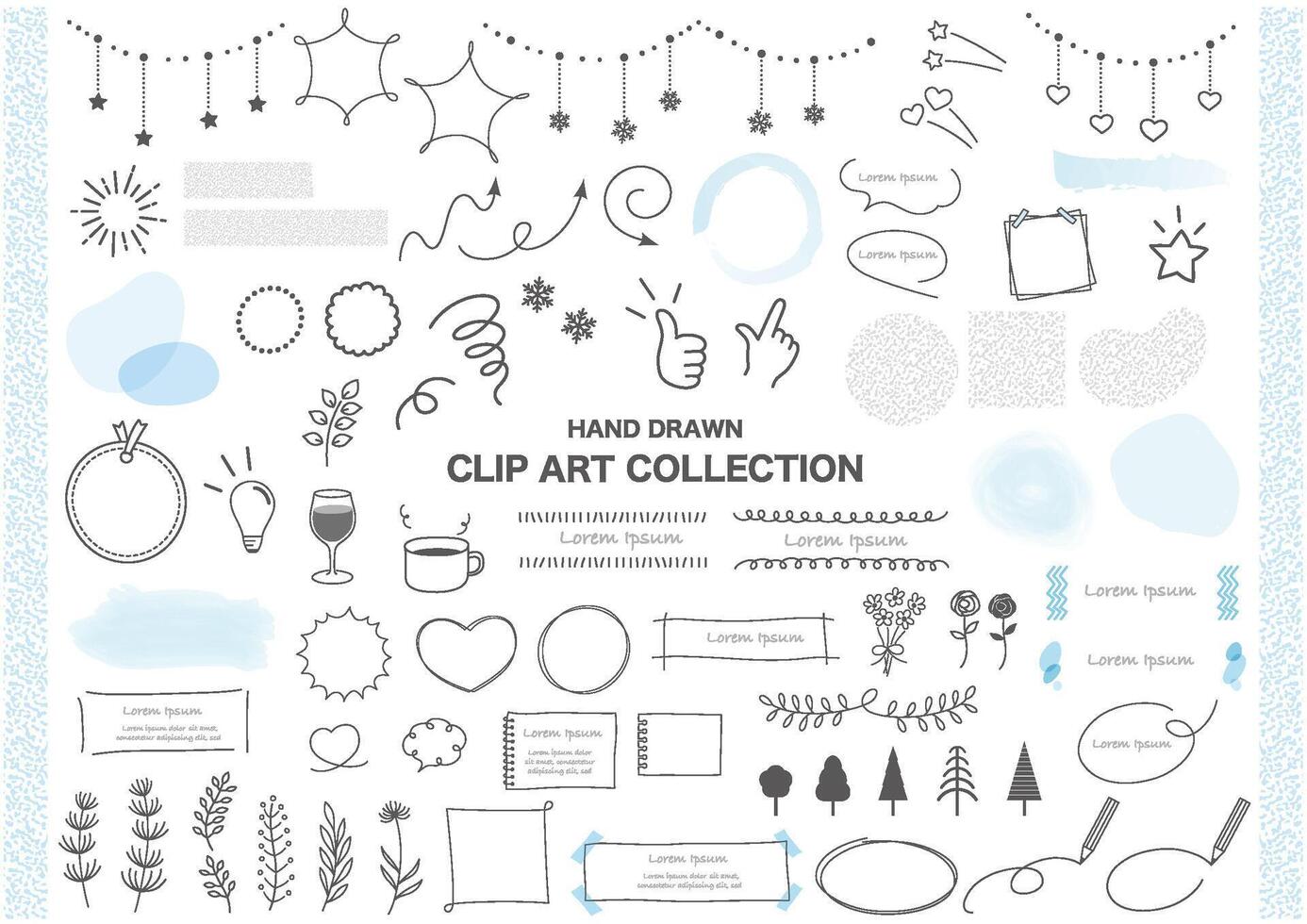 Vector Hand Drawn Clip Art Illustration Set Isolated On A White Background.