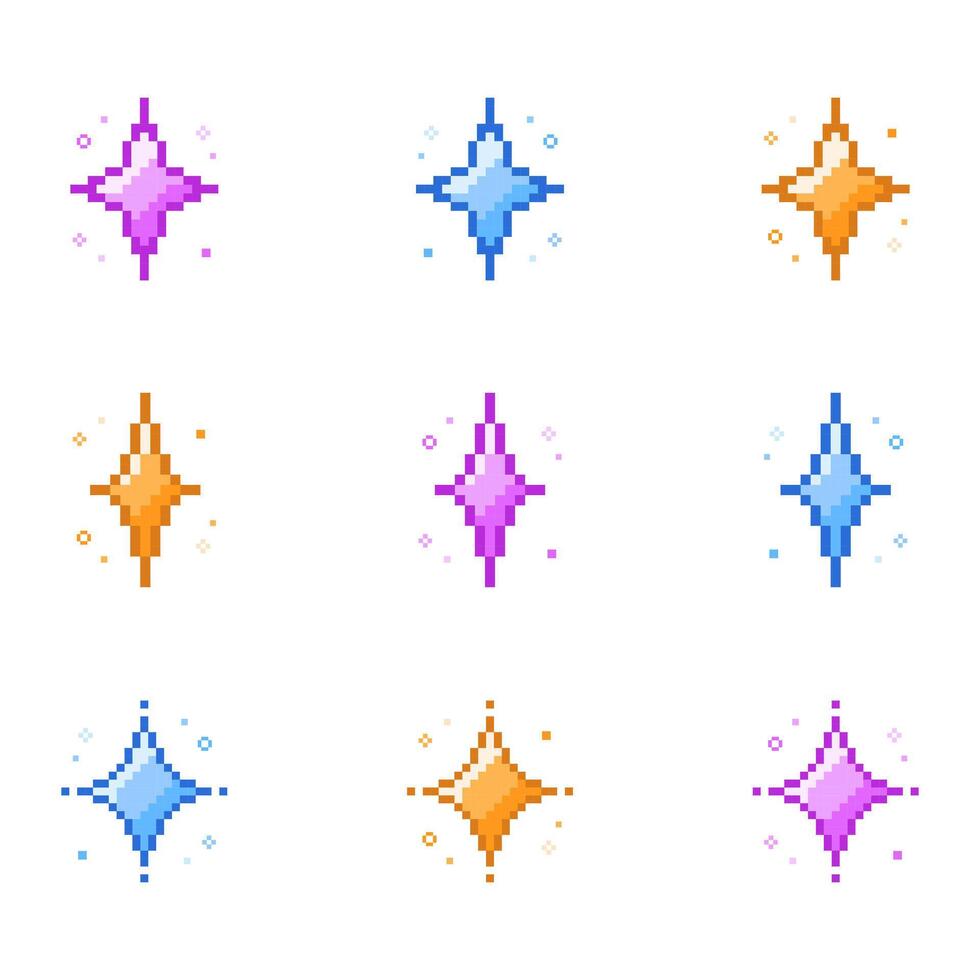 Set of Colorful sparkling pixel art vector