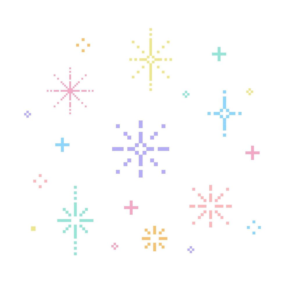 Adorable pastel sparkling pixel art 8 bit style vector