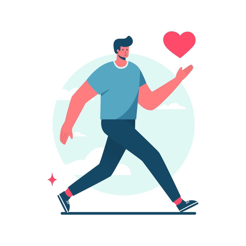 Flat Vector Illustration a Man with Love Heart Shape