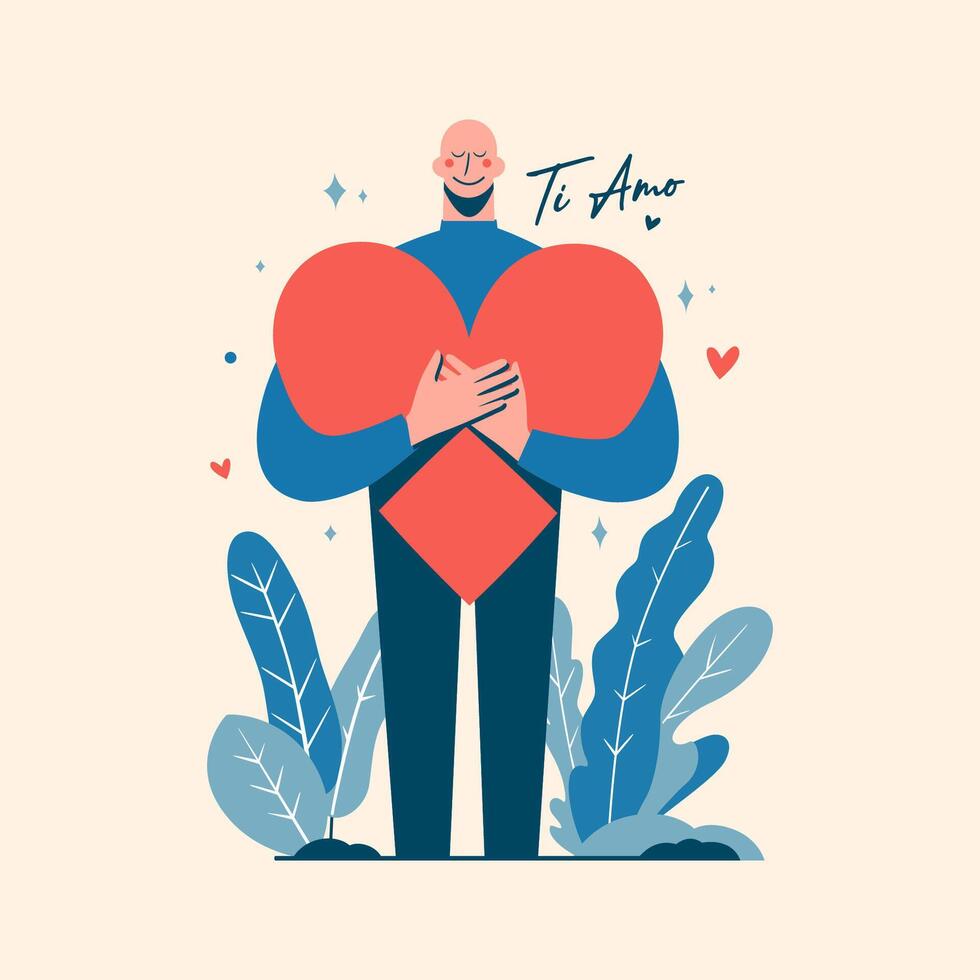 plano vector ilustración abrazo amor corazón forma
