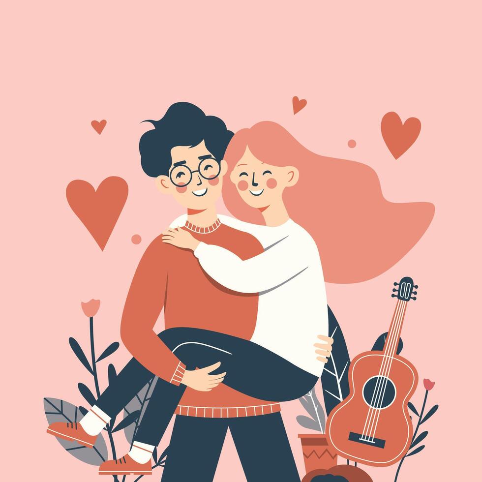 Flat Vector Illustration Couple for Valentines Day