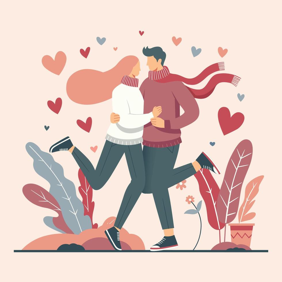 Flat Vector Illustration Dancing Couple With Love Heart