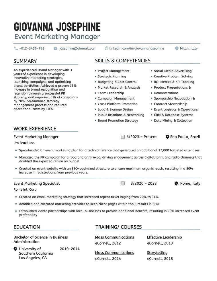 Event Marketing Manager Resume Template
