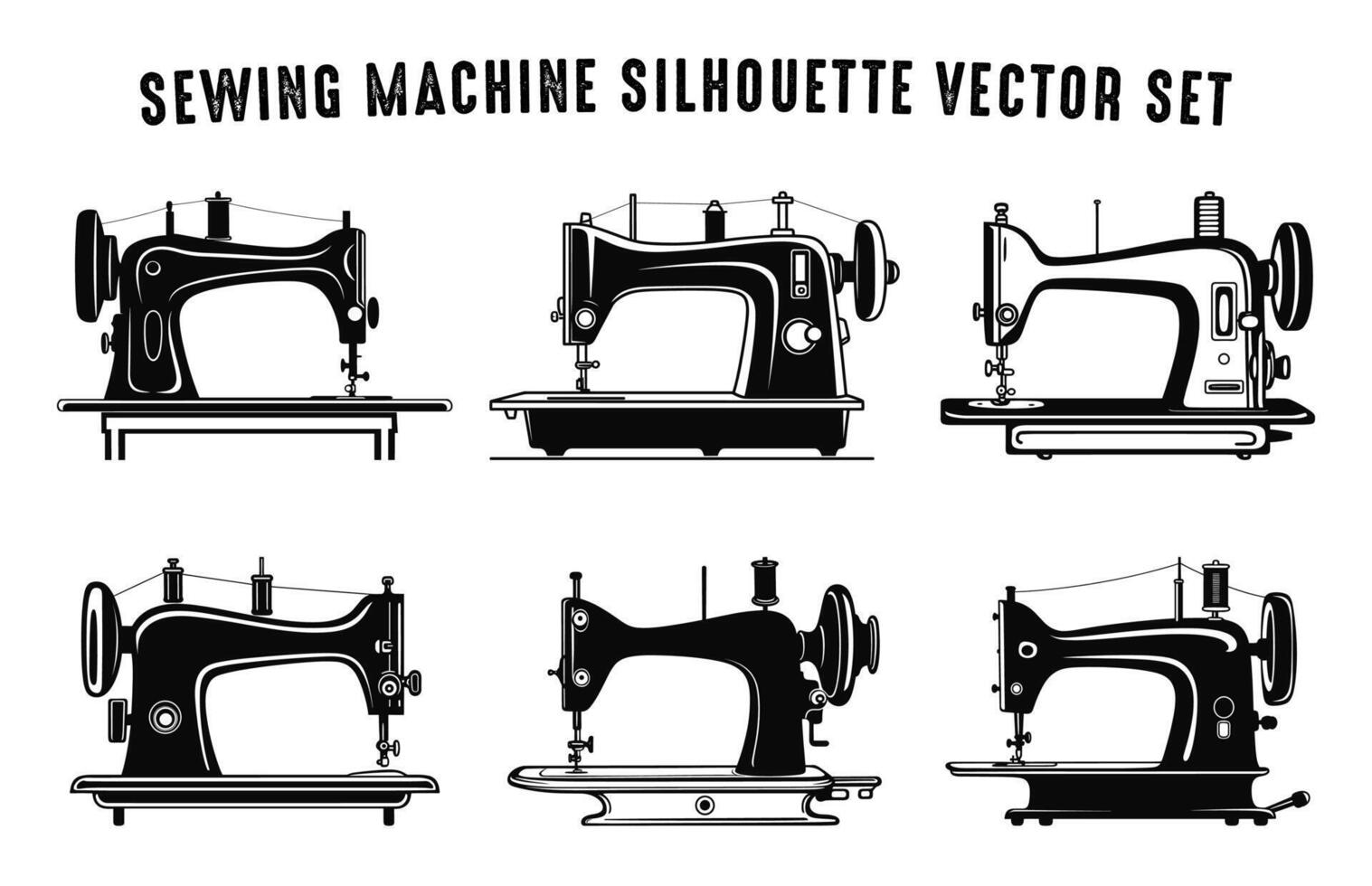 de coser máquina silueta vector Arte colocar, de coser máquinas negro siluetas haz