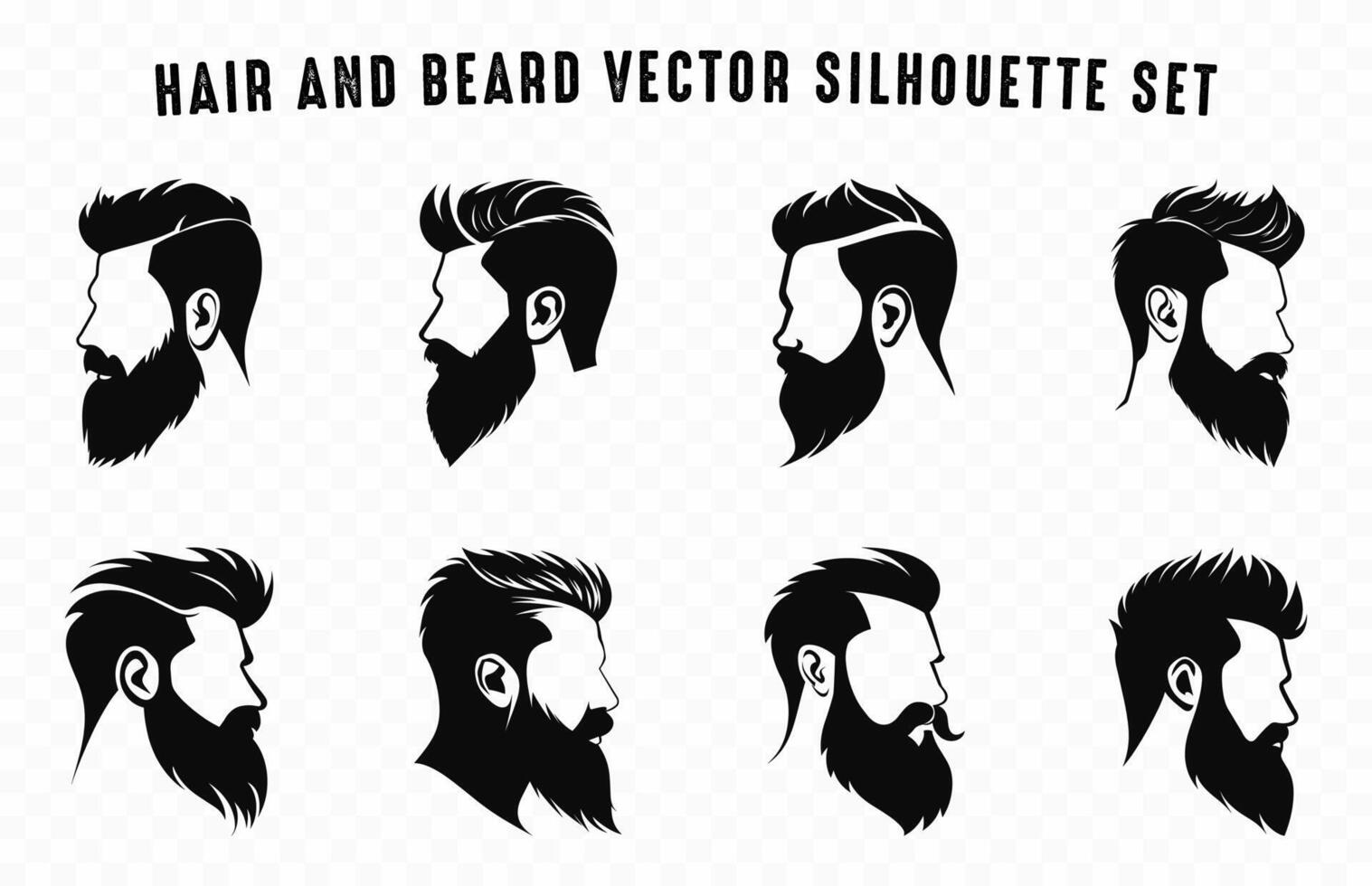 Hair and beard vector black silhouette Set Different beard hairstyle silhouettes Bundle