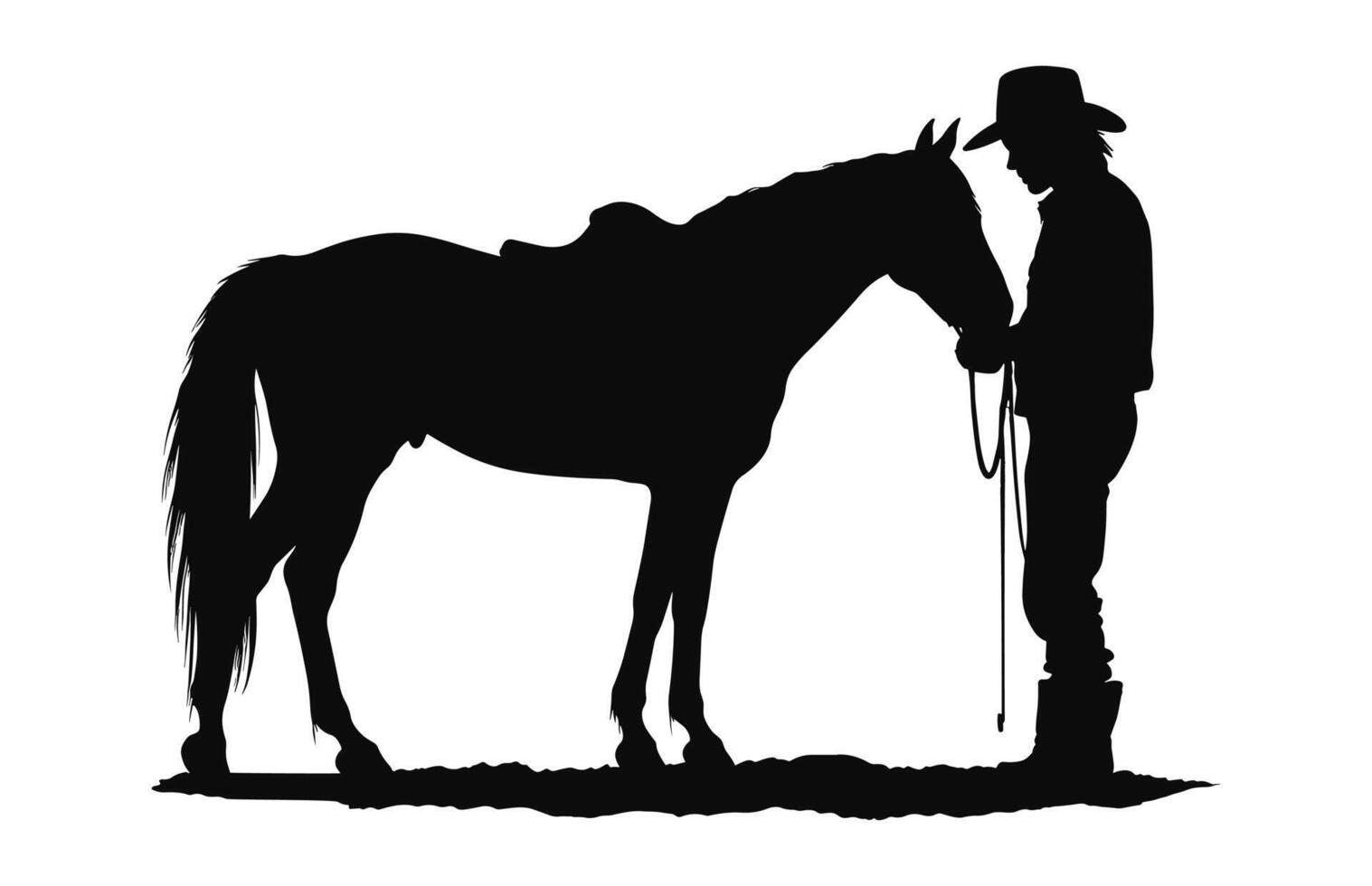 A Little Cowboy with horse black silhouette vector free