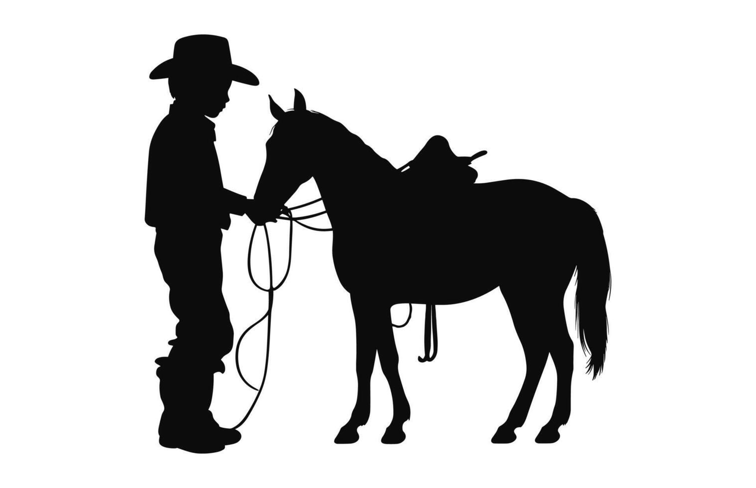 Little Cowboy with horse silhouette vector isolated on a white background