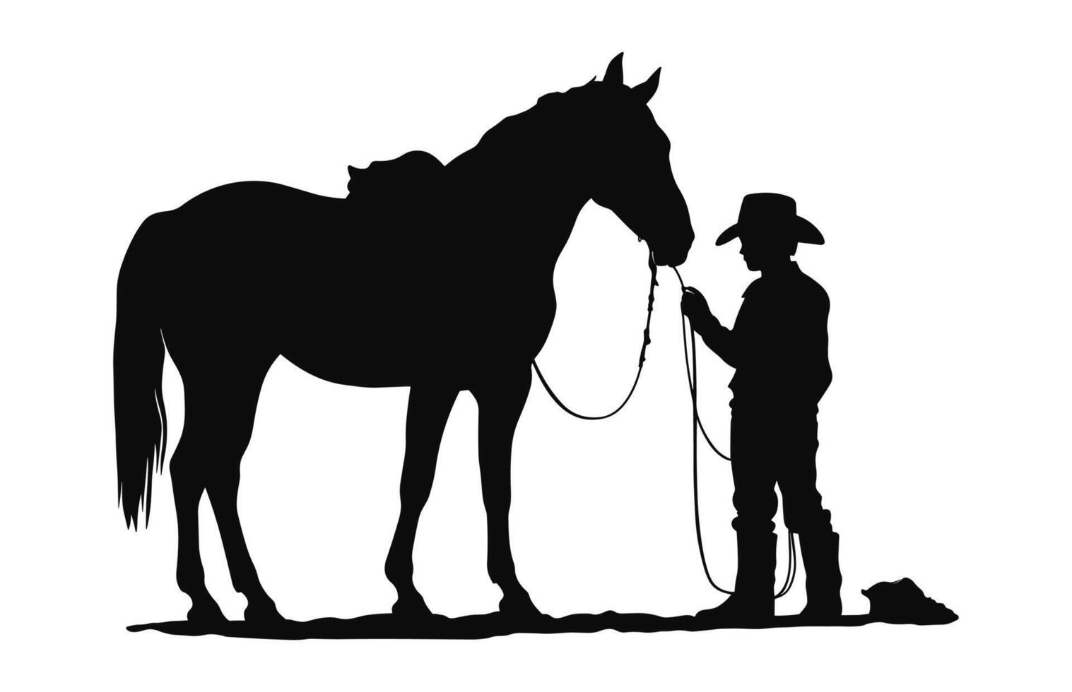 pequeño vaquero con caballo silueta vector aislado en un blanco antecedentes