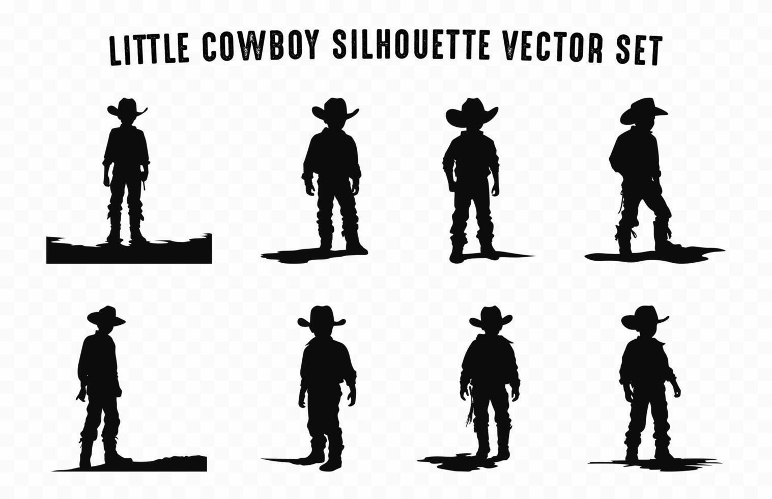 Little Cowboy Silhouettes Vector Set, Small American Cowboy black Silhouette bundle