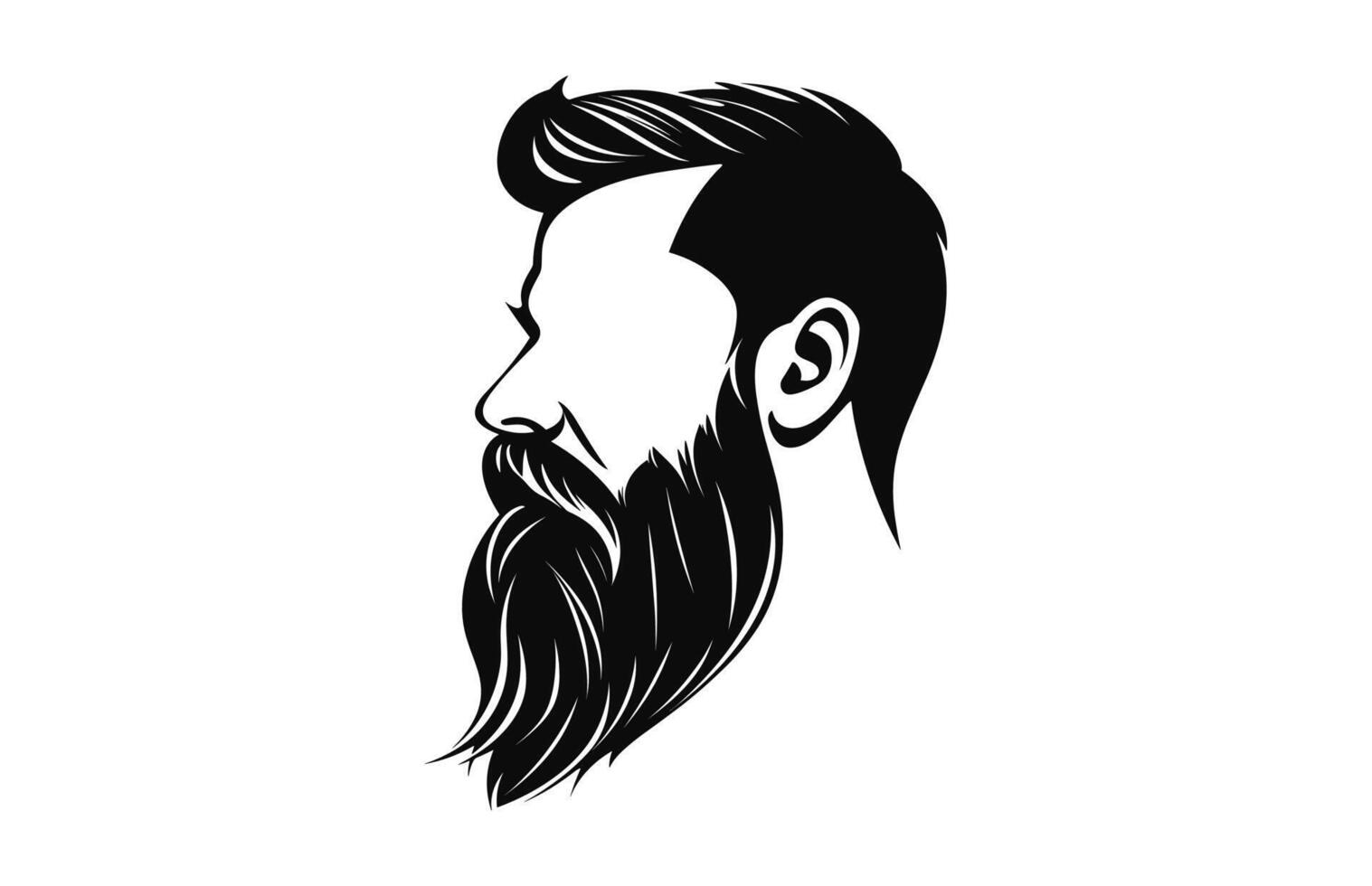 un largo barba con Corte de pelo vector negro silueta