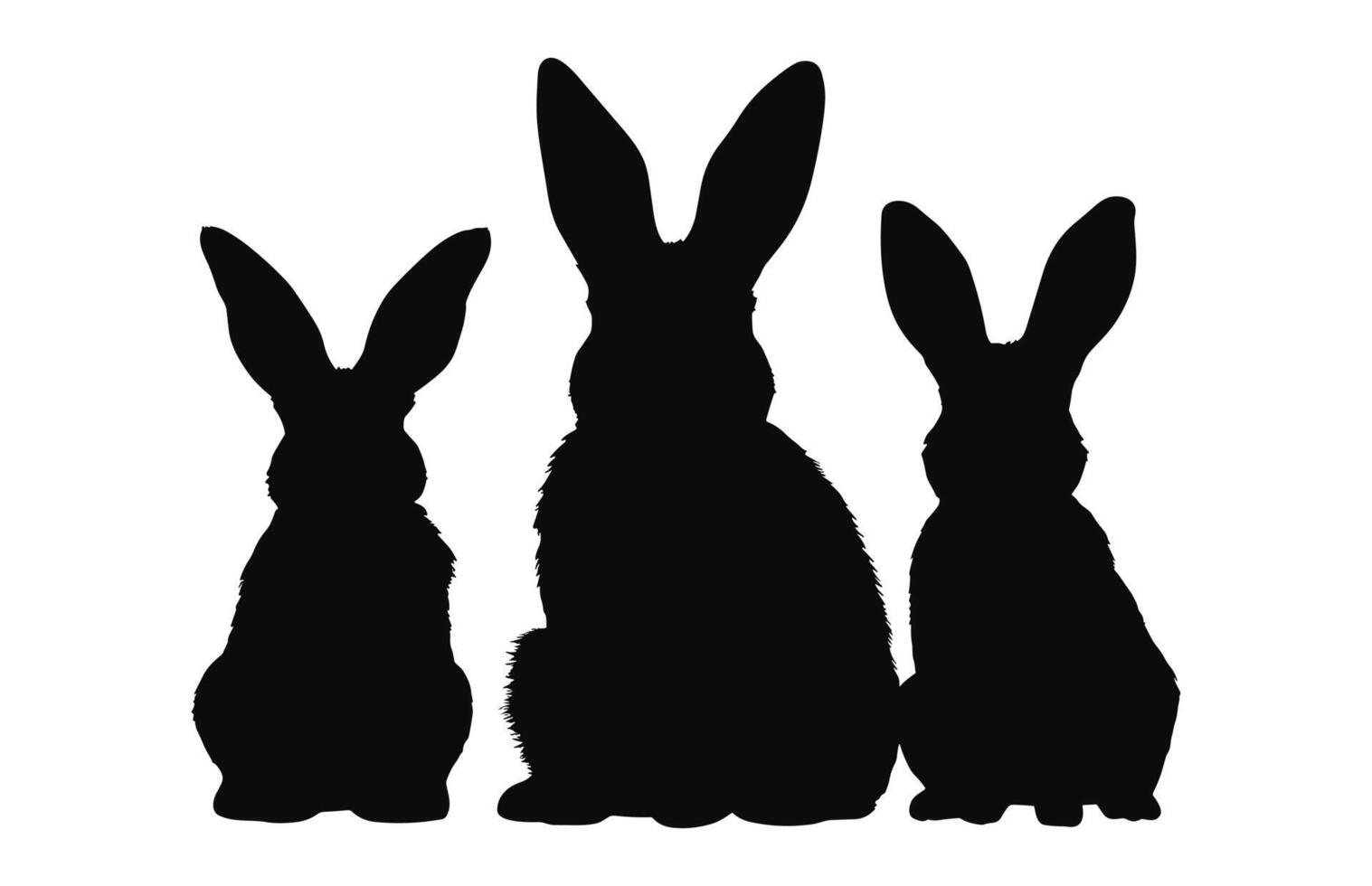 Three bunny friends are sitting silhouette, easter bunny black vector