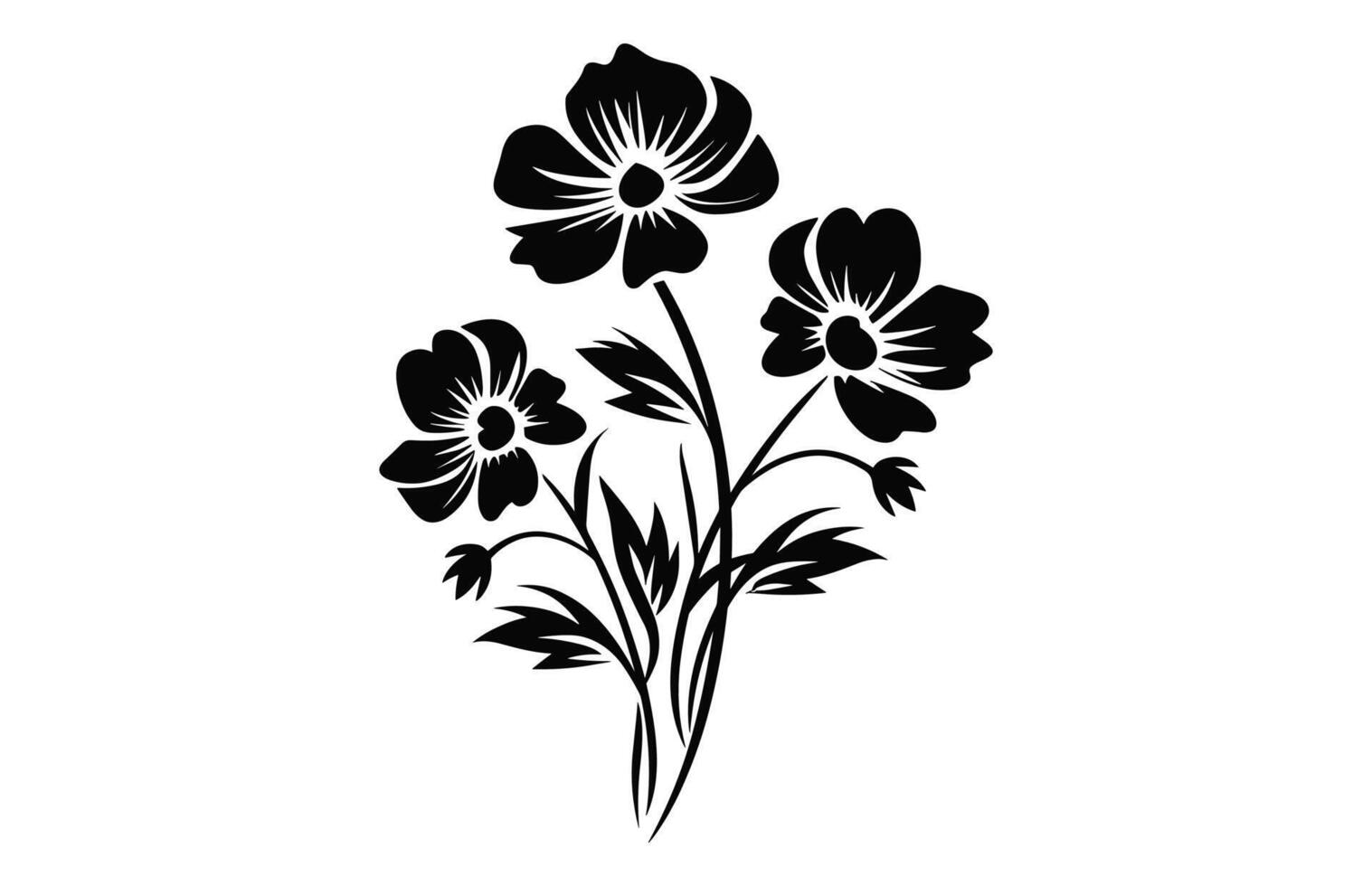 un flor ramo de flores decorativo vector negro silueta